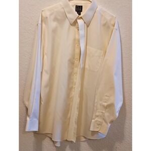 Jos A Bank Dress Shirt Mens 16.5 34 Ivory Button Up Traveler Cotton Career